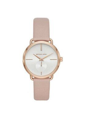 Michael Kors Rose Gold Watch Blush Leather Strap Minimalist Round Dial Design